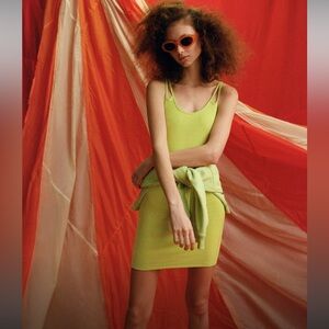 ZARA lime green ribbed dress size S 1131/345